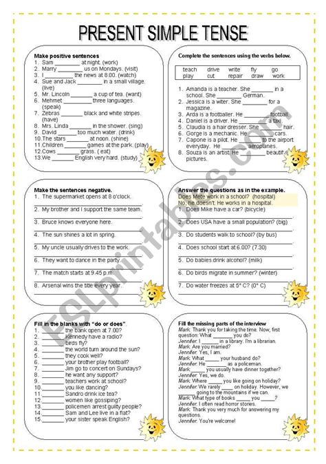 Present Simple Tense Exercises - ESL worksheet by miameto