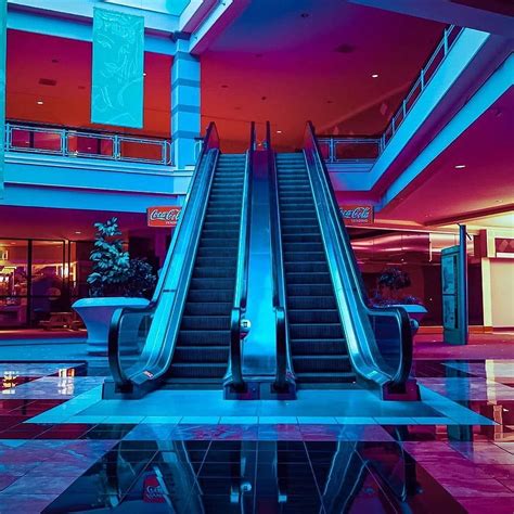 Escalator 80s wave mall big shopping center neon colors retro wave 90s 00s. Retro waves, Retro ...