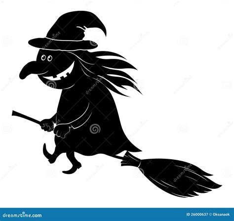 Witch Flying on Broom, Silhouette Stock Vector - Illustration of ...