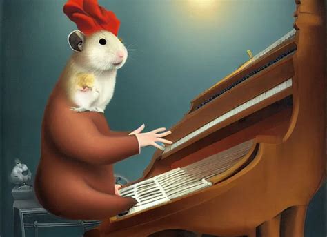 a hamster playing piano, lowbrow in the style of | Stable Diffusion