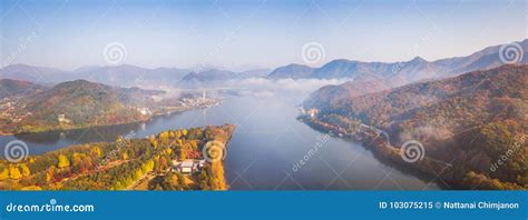 Aerial View. Sunrise Autumn at Nami Island ,Seoul Korea Stock Image - Image of colorful, park ...