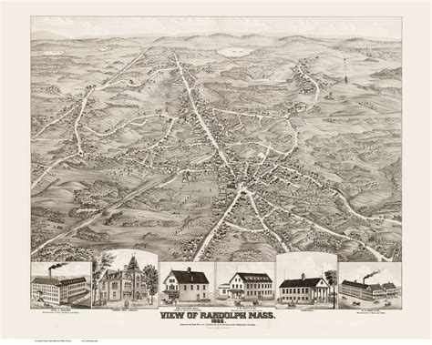 Randolph, Massachusetts 1882 Bird's Eye View - Old Map Reprint BPL ...