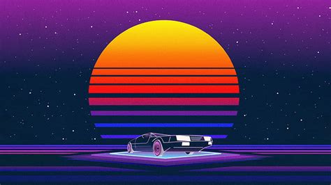 HD wallpaper: digital art, Sun, car, artwork, space, neon, Retrowave, stars | Wallpaper Flare