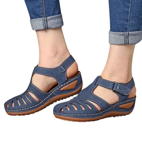 summer sandals women flat Ladies Comfortable Ankle Hollow Round Toe ...