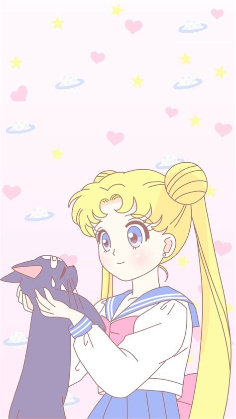 Download Sailor Moon Cat Aesthetic Pink Anime Wallpaper | Wallpapers.com