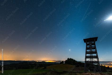 Perseid Meteor Shower. Falling Star at Dark Sky. Night of Shooting Stars Stock Photo | Adobe Stock