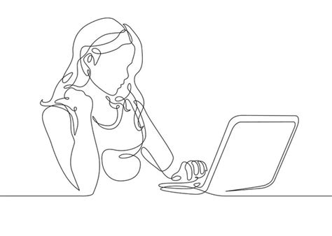 Girl laptop drawing Vector Art Stock Images | Depositphotos