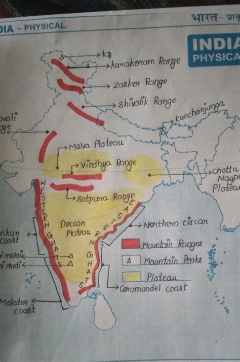 On an outline map of india show the vindhya range, anai mudi peak and ...