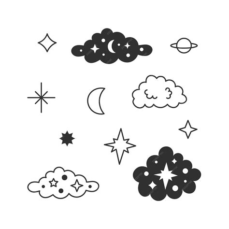 Premium Vector | Night sky space elements doodle set