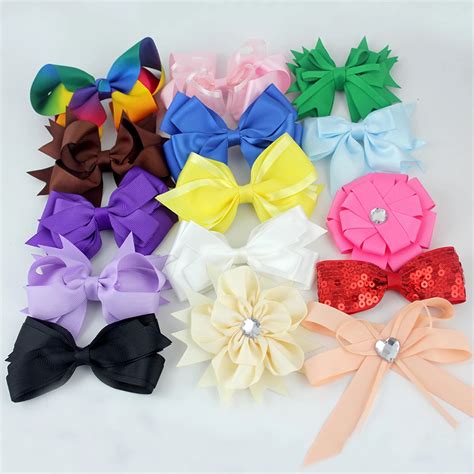 15pcs/lot 4" solid color grosgrain ribbon hair bow satin ribbons flowers Bows For kids Headband ...