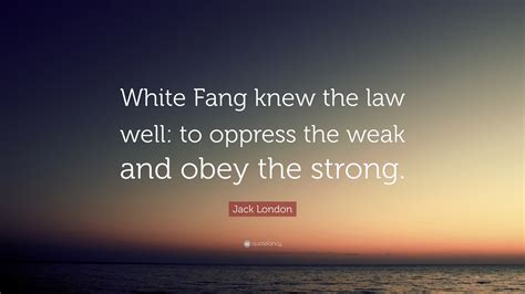 Jack London Quote: “White Fang knew the law well: to oppress the weak and obey the strong.”