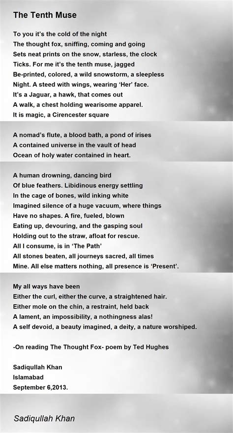 The Tenth Muse - The Tenth Muse Poem by Sadiqullah Khan