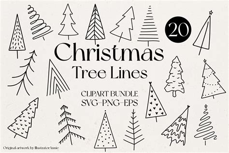 Christmas Tree Line Clipart Bundle | Illustrations ~ Creative Market