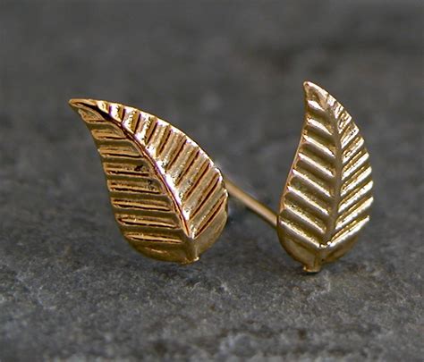 Gold Leaf Earrings Leaf Stud Earrings Leaf Studs Leaf | Etsy