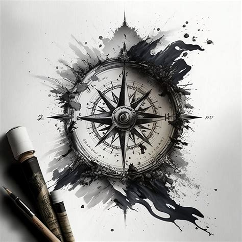 Compass Tattoo Design White Background PNG File Download High Resolution - Etsy