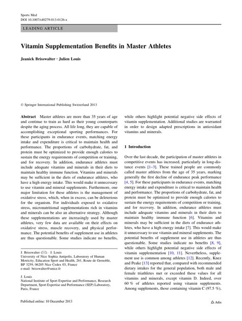 (PDF) Vitamin Supplementation Benefits in Master Athletes