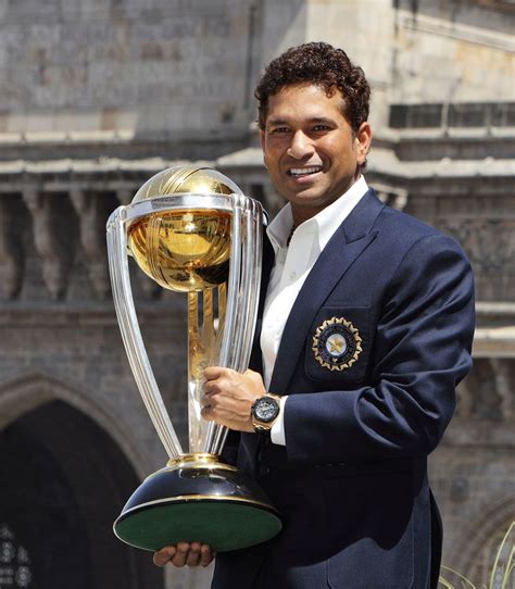 Sachin Tendulkar with the World Cup on the morning after India's ...