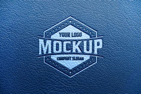Logo Mockup on Blue Leather Background – GraphicsFamily