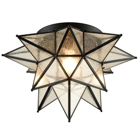Black Moravian Star Flush Mount Ceiling Light with Seeded Glass (18 ...