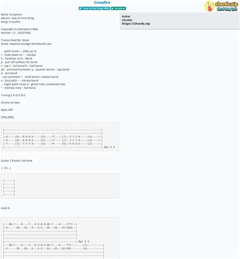 Chord: Crossfire - tab, song lyric, sheet, guitar, ukulele | chords.vip