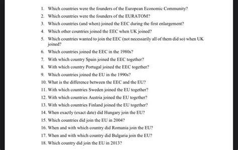 Solved 1. Which countries were the founders of the European | Chegg.com