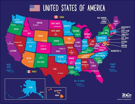 Map of USA States and Capitals - Colorful US Map with Capitals - American Map Poster - USA Map ...