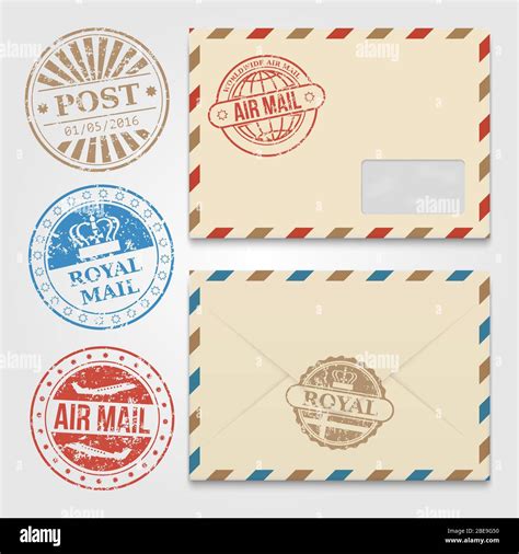 Vintage envelopes template with grunge postal stamps. Envelope with ...