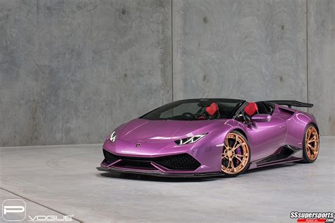 4 purple lamborghini huracan spyder gold rose pur wheels front side ...