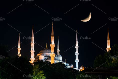 Blue Mosque at night | Architecture Stock Photos ~ Creative Market