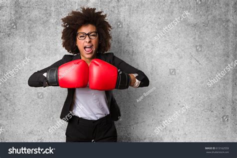 Business Black Woman Using Boxing Gloves Stock Photo 613162559 ...