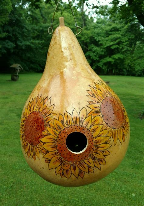 Sunflowers wood burned on gourd with ink dye coloring Reclaimed Wood ...