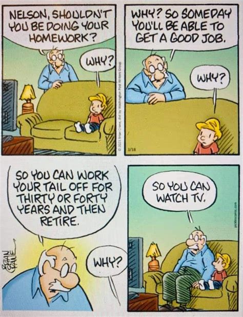 a comic strip with an older man sitting on a couch and talking to another person