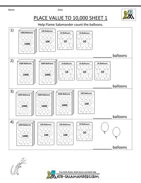 Place Value Chart Worksheets