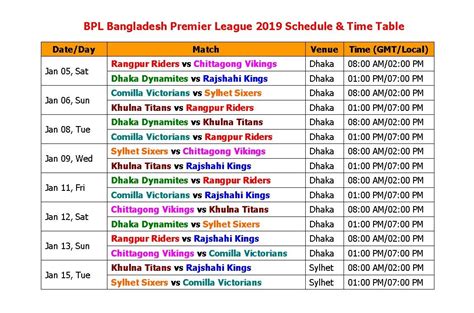 Learn New Things: BPL Bangladesh Premier League 2019 Schedule & Time Table