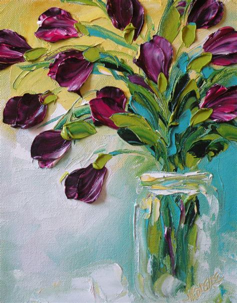 Original Oil Painting Purple Tulips Impasto Palette Knife Oil Painting canvas original ...