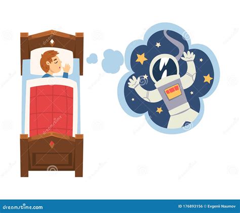 Cute Boy Sleeping in Bed and Dreaming about Astronaut in Flying in ...