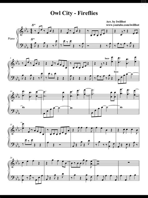 Piano Sheet Music — Fireflies - Owl City (Piano Sheet)