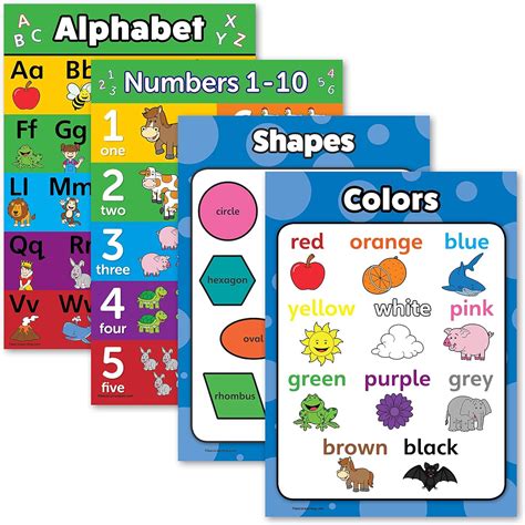 Amazon.com : 4 Pack - ABC Alphabet + Numbers 1-10 + Shapes + Colors ...