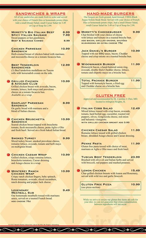 Moretti's Schaumburg menus in Schaumburg, Illinois, United States