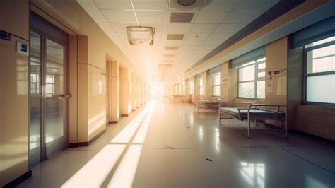 Premium AI Image | A hospital hallway with a light shining on the ceiling