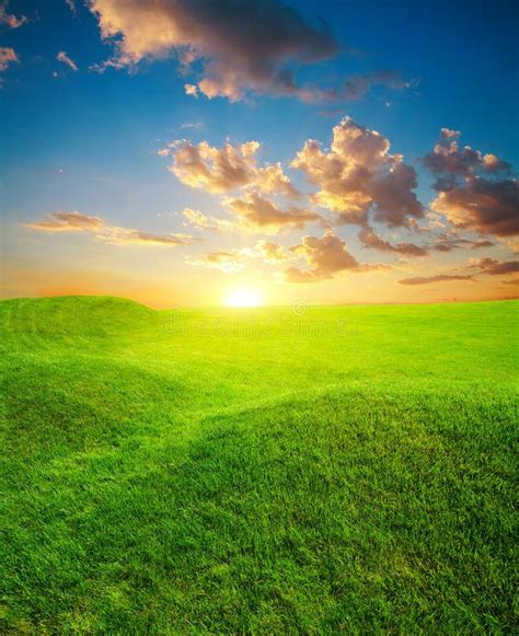 Sunset On Green Grass Hills Stock Image - Image of ghost, green: 33085877