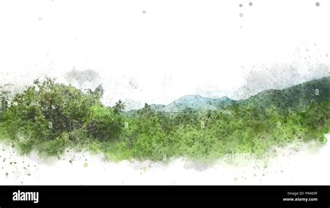 Abstract mountain and tree landscape watercolor painting background Stock Photo - Alamy