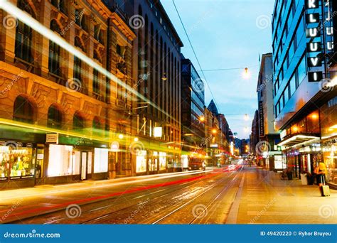 Night View of Aleksanterinkatu Street in Helsinki Editorial Image ...