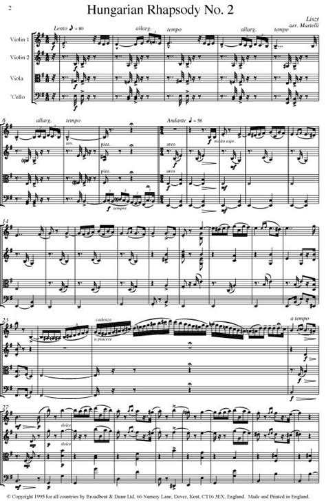 Liszt - Hungarian Rhapsody No. 2 (String Quartet Score) - Score Digital ...