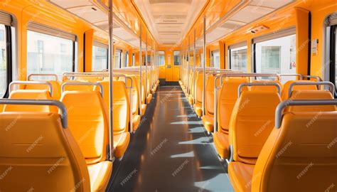 Premium Photo | Empty bus interior with comfortable seats bright blue ...