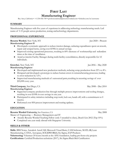 Manufacturing Production Manager Resume Examples for 2024 | Resume Worded