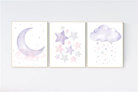 Nursery Decor Girl Purple and Pink Moon and Stars Lilac - Etsy