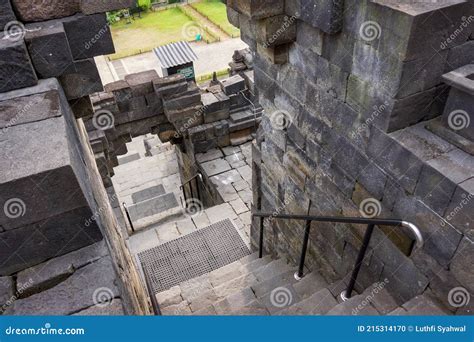 Interior Of Ancient Borobudur Temple With Empty Stairs Through Arches ...