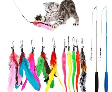 JIARON Cat toys Feather Toy, 2PCS Retractable Cat Wand Toys and 10PCS ...