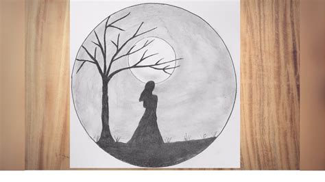 How to Draw ALONE Girl in Moonlight for beginners / Sad Girl Drawing ...